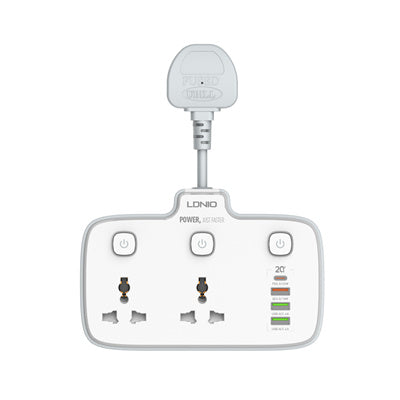 LDNIO SC2413 Universal Outlets Power Strip Tower 2 Outlet Wall Electric Plug PD 20W USB Power Cube Power socket