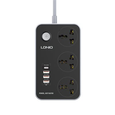 LDNIO SC3412 Power Socket with 3 Outlets Fast Charging USB-C Power Socket Power Strip with 4 USB Ports 38W for Phone to Charge
