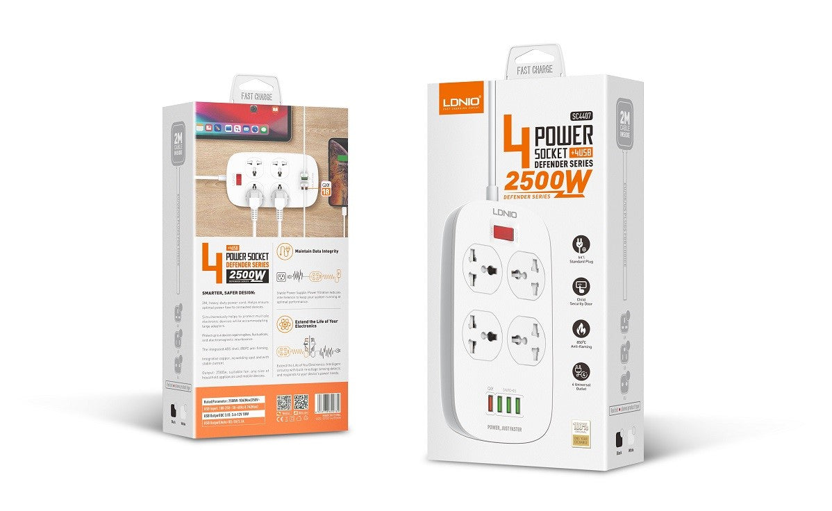 LDNIO SC4407 Universal Outlet Fast Charging Power Strip QC3.0 Usb Power Strip UK Plug Surge Protector Power Strip