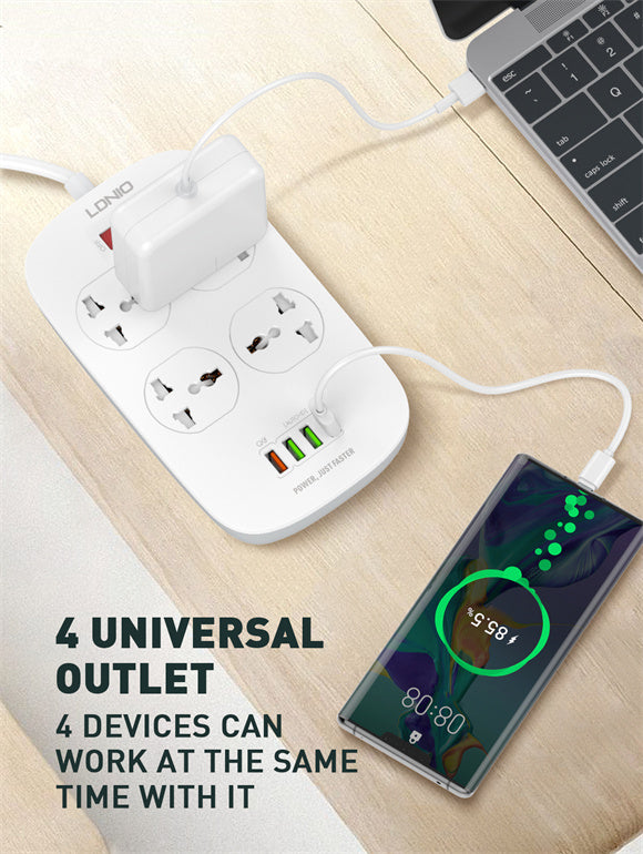 LDNIO SC4407 Universal Outlet Fast Charging Power Strip QC3.0 Usb Power Strip UK Plug Surge Protector Power Strip