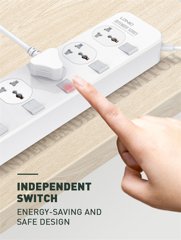 LDNIO SC4408 4-Outlet Power Strip + 4 USB Ports – 2-Meter Cable, 2500W Max, Auto-ID Charging, Overload Protection