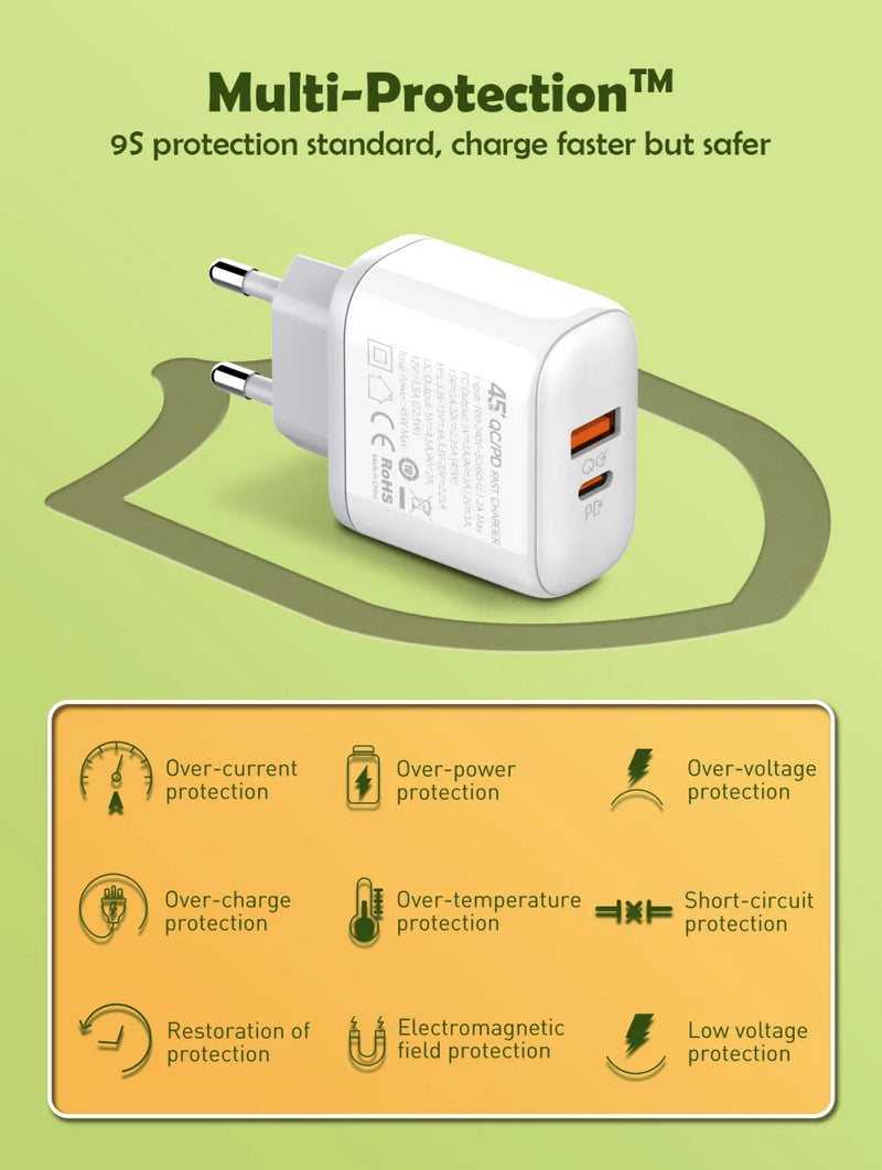 LDNIO 45W Dual USB QC4.0 Super Fast Charger A2526C