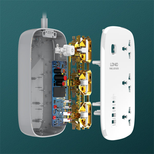 LDNIO SC3416 Custom Wholesale Universal Electrical Cord Strip 3 Outlets 4 GaN USB Port Multi Power Strip Plug Boar Extension Socket