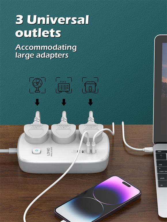 LDNIO SC3416 مخصص بالجملة شريط سلك كهربائي عالمي 3 منافذ 4 منفذ USB GaN متعدد قطاع الطاقة التوصيل مقبس تمديد الخنزير