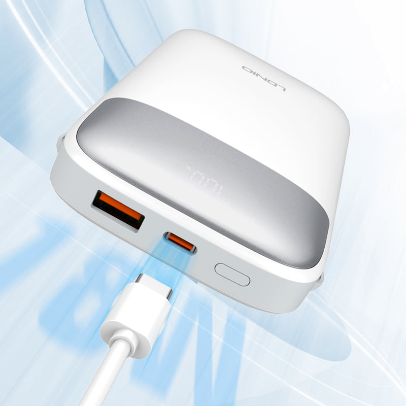 LDNIO PQ20 20000mAh Portable Power Bank | 22.5W Fast Charging, Built-In USB-C & Lightning Cables, LED Battery Display, Multi-Device Safe Charging
