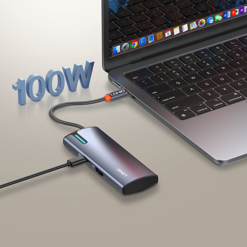 محطة إرساء LDNIO DS-15H متعددة الوظائف 5 في 1 بمنفذ USB-C، محول HDMI بدقة 4K، شحن سريع بقوة 100 واط PD، 3 منافذ USB 3.0، محور متعدد المنافذ للابتوب، ماك بوك والتابلت