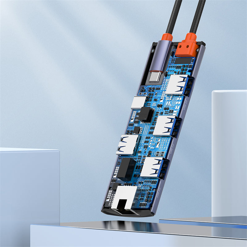 محطة إرساء LDNIO DS-16U متعددة المنافذ 6 في 1 USB-C – 100 واط PD، 4× USB 3.0، إيثرنت RJ45 – محور متعدد المنافذ من نوع C للابتوب وماك بوك