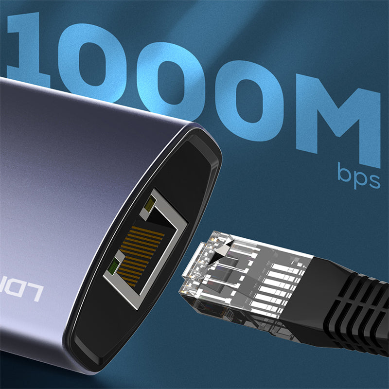محطة إرساء LDNIO DS-16U متعددة المنافذ 6 في 1 USB-C – 100 واط PD، 4× USB 3.0، إيثرنت RJ45 – محور متعدد المنافذ من نوع C للابتوب وماك بوك