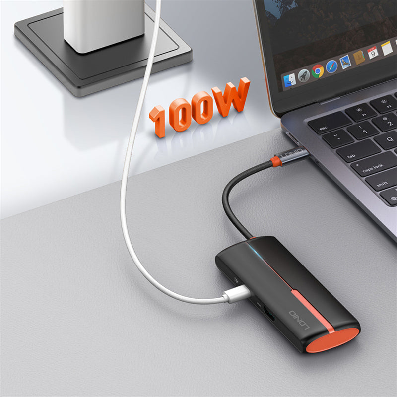 محول محور LDNIO DS-25H 5 في 1 بمنفذ USB-C مع HDMI بدقة 4K، شحن سريع بقوة 100 واط PD، 3 منافذ USB 3.0، محطة إرساء Type-C للابتوب، ماك بوك، التابلت وأجهزة USB-C