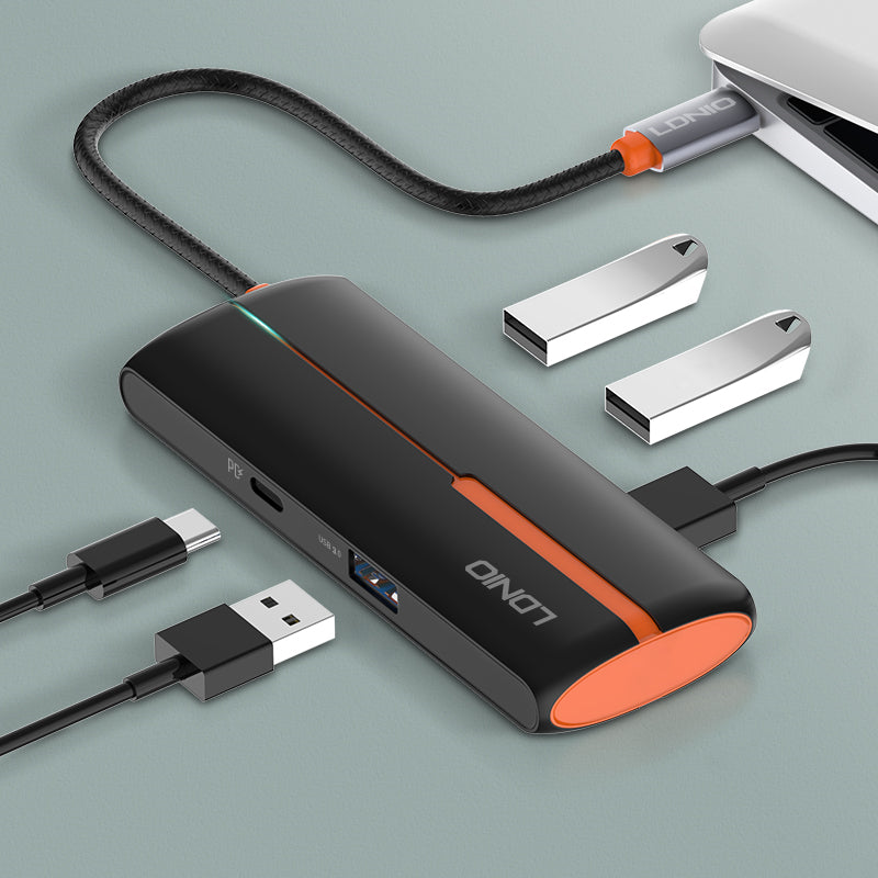 محول محور LDNIO DS-25U متعدد الوظائف 5 في 1 بمنفذ USB-C مع 3 منافذ USB 3.0، شحن سريع USB-C PD بقوة 100 واط، محطة إرساء نوع-C لنقل البيانات عالية السرعة لأجهزة اللابتوب، ماك بوك، التابلت وأجهزة USB-C