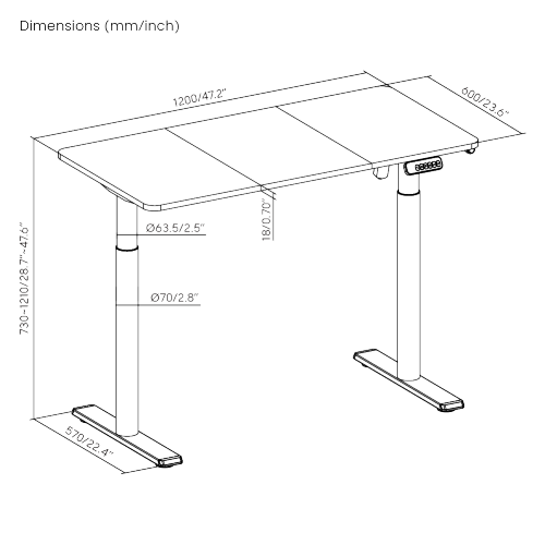 Avetron Electric Sit-Stand Desk Frame – 710-1190 mm Height, 84-130 cm Width Adjustable, 80 kg Load, Single Motor