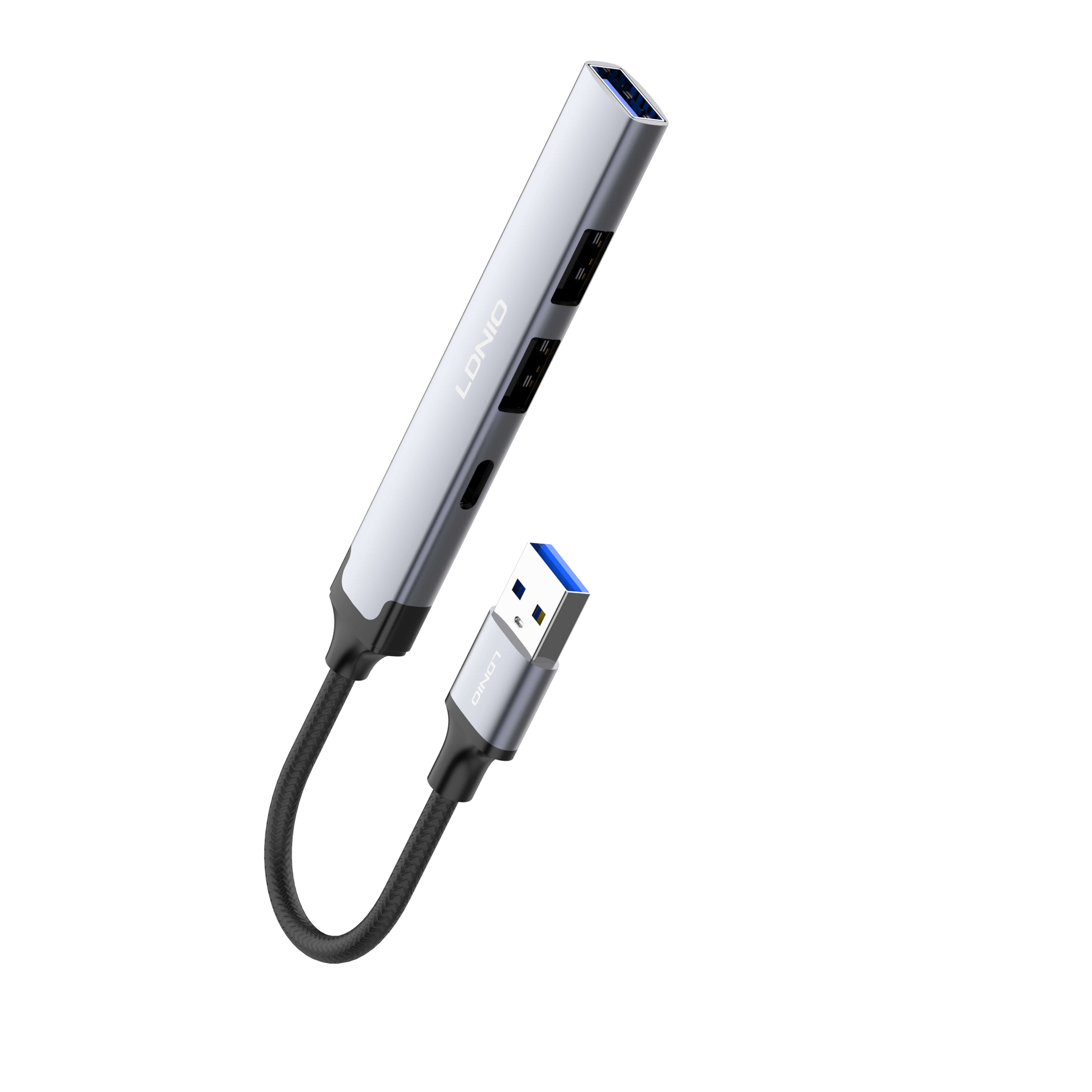 LDNIO DS‑44C 4‑in‑1 USB Hub Adapter with 1×USB 3.0 & 3×USB 2.0 Ports, 5 Gbps High‑Speed Data Transfer, Compact Multi‑Port USB Docking Station for Laptop, PC & USB Devices
