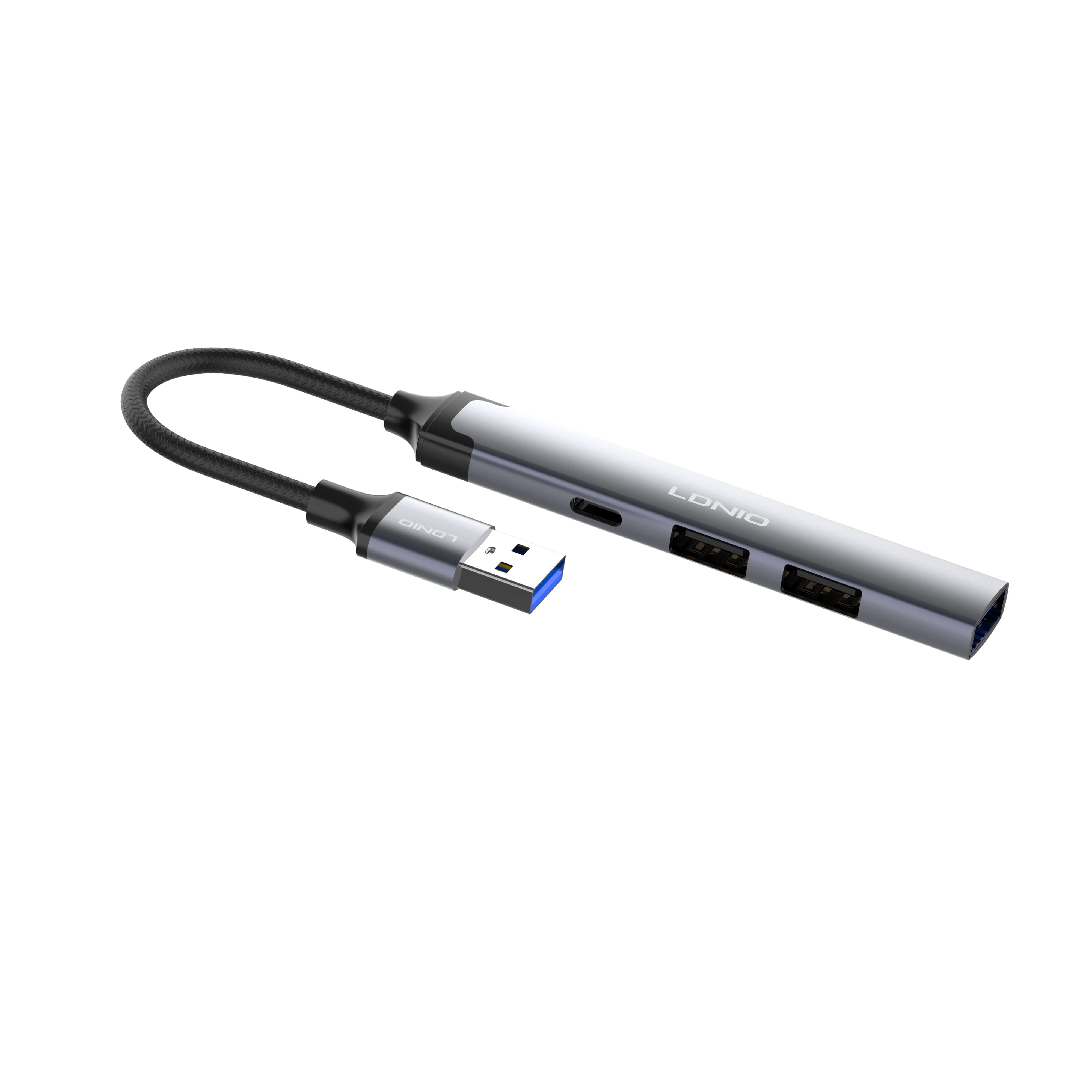 LDNIO DS‑44C 4‑in‑1 USB Hub Adapter with 1×USB 3.0 & 3×USB 2.0 Ports, 5 Gbps High‑Speed Data Transfer, Compact Multi‑Port USB Docking Station for Laptop, PC & USB Devices