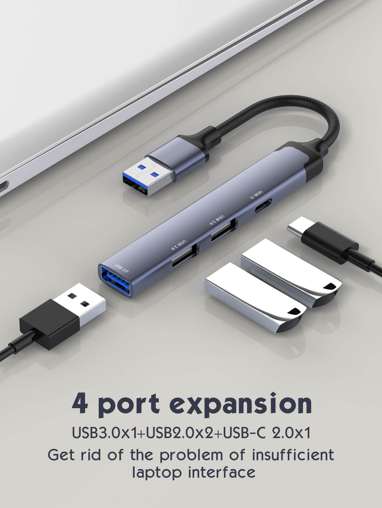 LDNIO DS‑44C 4‑in‑1 USB Hub Adapter with 1×USB 3.0 & 3×USB 2.0 Ports, 5 Gbps High‑Speed Data Transfer, Compact Multi‑Port USB Docking Station for Laptop, PC & USB Devices