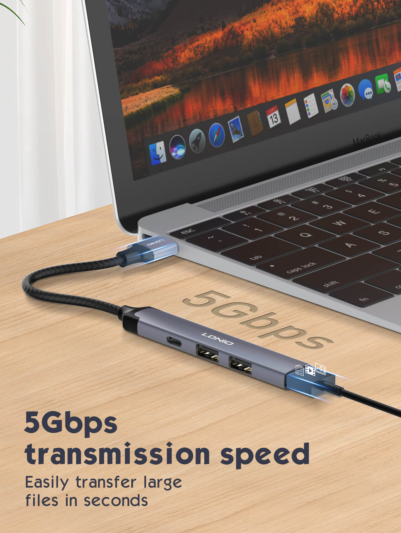 LDNIO DS‑44C 4‑in‑1 USB Hub Adapter with 1×USB 3.0 & 3×USB 2.0 Ports, 5 Gbps High‑Speed Data Transfer, Compact Multi‑Port USB Docking Station for Laptop, PC & USB Devices