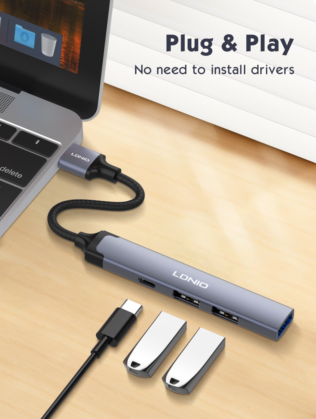 LDNIO DS‑44C 4‑in‑1 USB Hub Adapter with 1×USB 3.0 & 3×USB 2.0 Ports, 5 Gbps High‑Speed Data Transfer, Compact Multi‑Port USB Docking Station for Laptop, PC & USB Devices