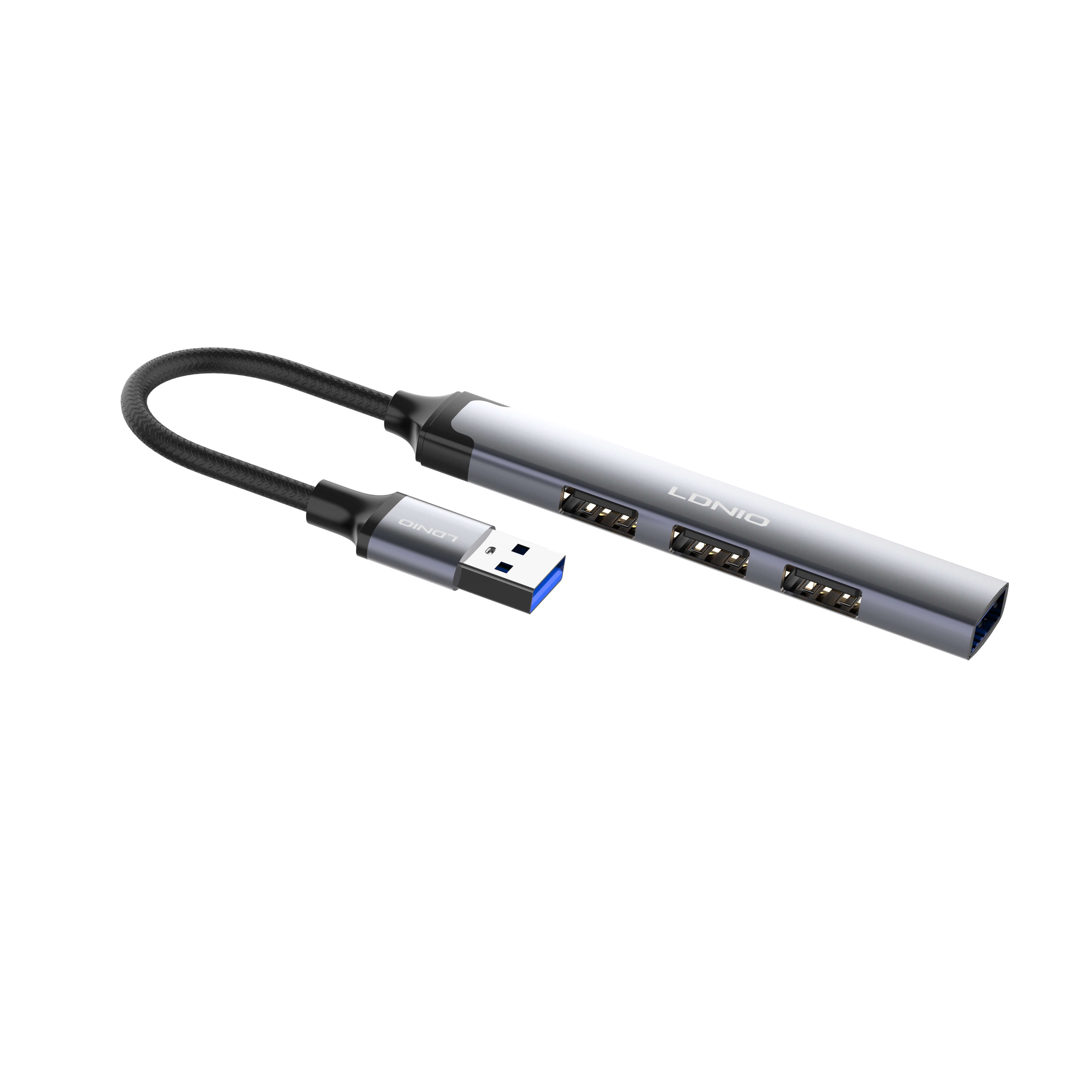 محول محور USB متعدد المنافذ LDNIO DS‑44U 4 في 1 مع منفذ USB 3.0 واحد و3 منافذ USB 2.0، نقل بيانات عالي السرعة بسرعة 5 جيجابت في الثانية، محطة إرساء متعددة المنافذ قابلة للتوصيل والتشغيل لأجهزة اللابتوب، الكمبيوتر الشخصي، ماك بوك وأجهزة USB