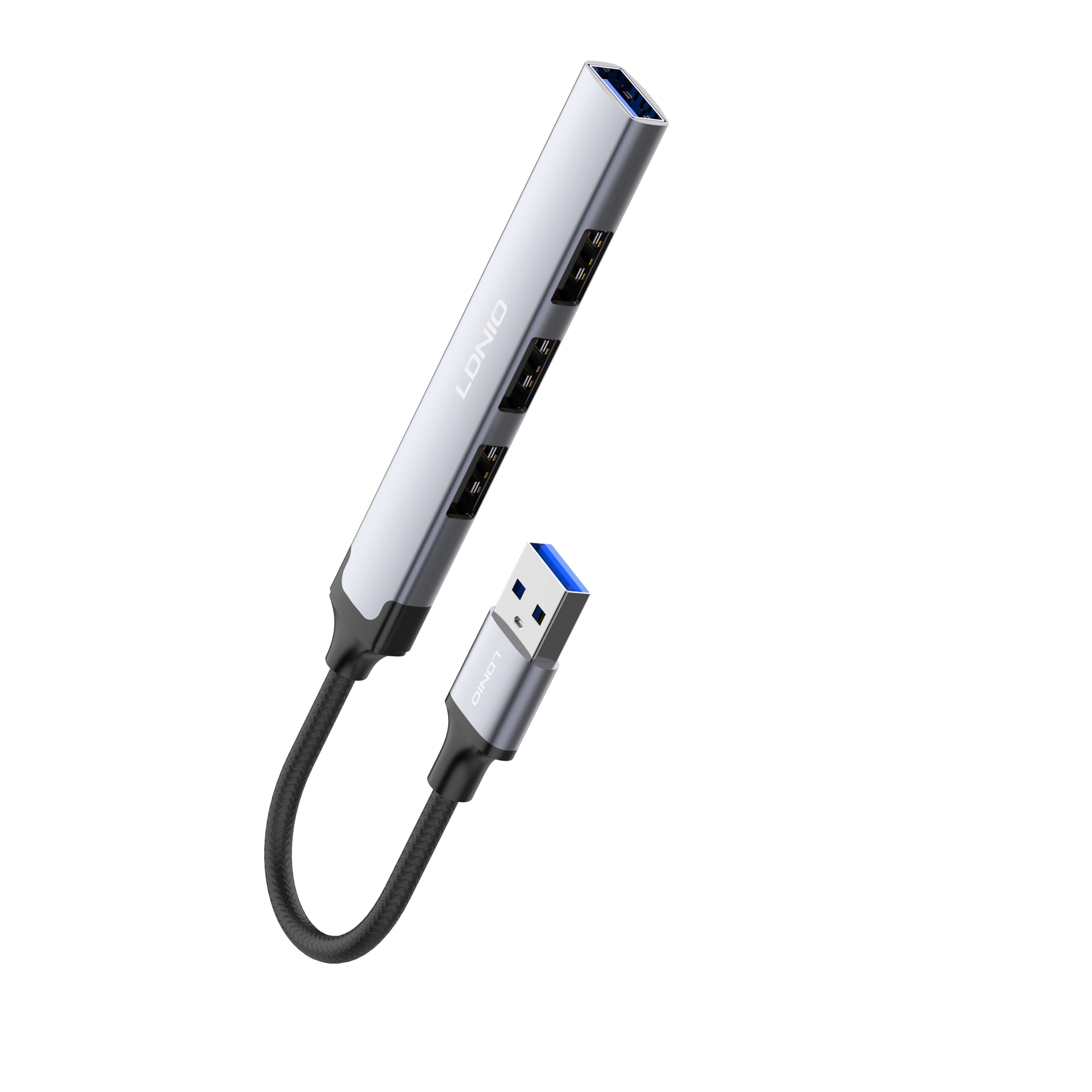 محول محور USB متعدد المنافذ LDNIO DS‑44U 4 في 1 مع منفذ USB 3.0 واحد و3 منافذ USB 2.0، نقل بيانات عالي السرعة بسرعة 5 جيجابت في الثانية، محطة إرساء متعددة المنافذ قابلة للتوصيل والتشغيل لأجهزة اللابتوب، الكمبيوتر الشخصي، ماك بوك وأجهزة USB