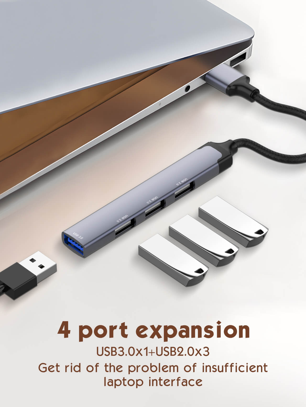 محول محور USB متعدد المنافذ LDNIO DS‑44U 4 في 1 مع منفذ USB 3.0 واحد و3 منافذ USB 2.0، نقل بيانات عالي السرعة بسرعة 5 جيجابت في الثانية، محطة إرساء متعددة المنافذ قابلة للتوصيل والتشغيل لأجهزة اللابتوب، الكمبيوتر الشخصي، ماك بوك وأجهزة USB