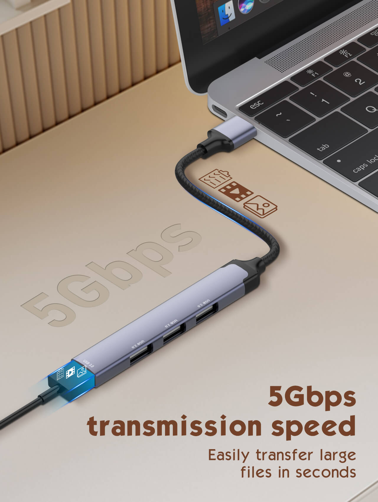 محول محور USB متعدد المنافذ LDNIO DS‑44U 4 في 1 مع منفذ USB 3.0 واحد و3 منافذ USB 2.0، نقل بيانات عالي السرعة بسرعة 5 جيجابت في الثانية، محطة إرساء متعددة المنافذ قابلة للتوصيل والتشغيل لأجهزة اللابتوب، الكمبيوتر الشخصي، ماك بوك وأجهزة USB