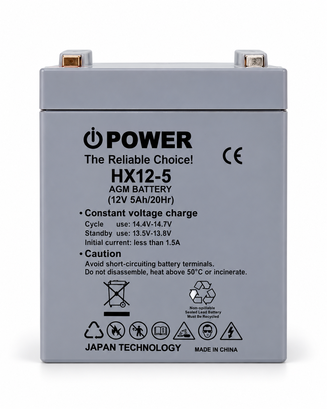 iPower AGM UPS Battery 12V 5Ah – Rechargeable Sealed Lead Acid Battery – 90 x 70 x 107mm – 1.6kg – Grey – UPS Backup Power