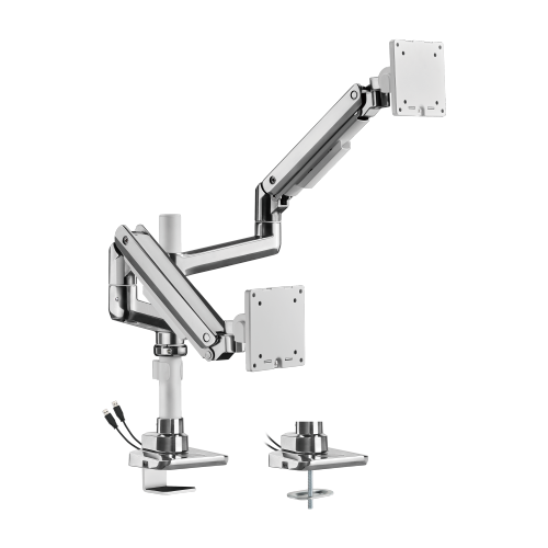 Avetron  Pole-Mounted Gas Spring Dual Monitor Arm – Supports 17″-49″, 2-20 kg per Screen, USB-A & USB-C Base, Dual Monitor
