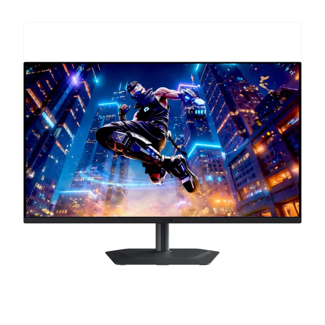 شاشة ألعاب جيجابايت MO32U2 مقاس 31.5 بوصة بتقنية QD-OLED ودقة 4K — 3840×2160 UHD، معدل تحديث 240 هرتز، زمن استجابة 0.03 مللي ثانية، 99% من ألوان DCI-P3، دعم عرض HDR الأسود الحقيقي 400، منفذ HDMI 2.1، منفذ DisplayPort، منفذ USB-C، مكبرات صوت مدمجة