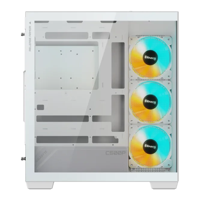 GIGABYTE C500PI ST Mid-Tower PC Case — High-Airflow Mesh Front, Tempered Glass Side Panel, Pre-Installed ARGB Fans, USB-C Front I/O, Supports ATX/Micro-ATX/Mini-ITX, Easy Cable Management