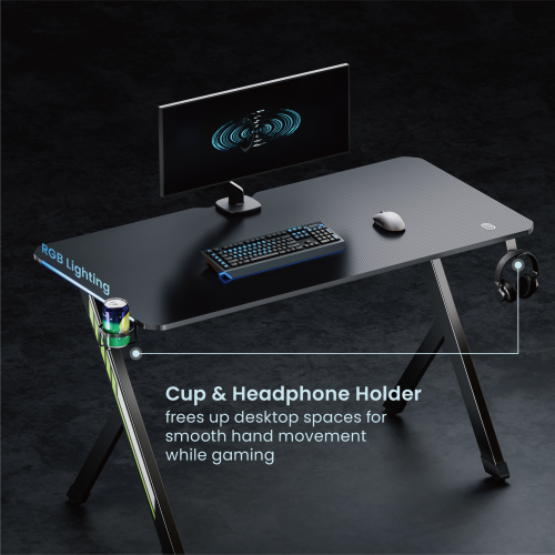 Avetron GT200 -4 RGB Gaming Desk – 1200×600 mm, 75 kg Load, 18 RGB Effects, Curved Rear Edge, Cup & Headphone Holders