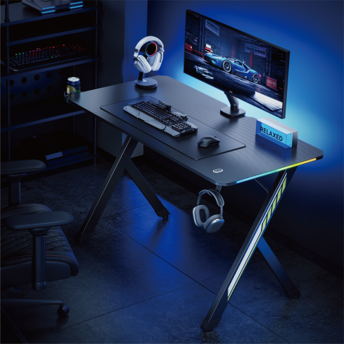 Avetron GT200 -4 RGB Gaming Desk – 1200×600 mm, 75 kg Load, 18 RGB Effects, Curved Rear Edge, Cup & Headphone Holders
