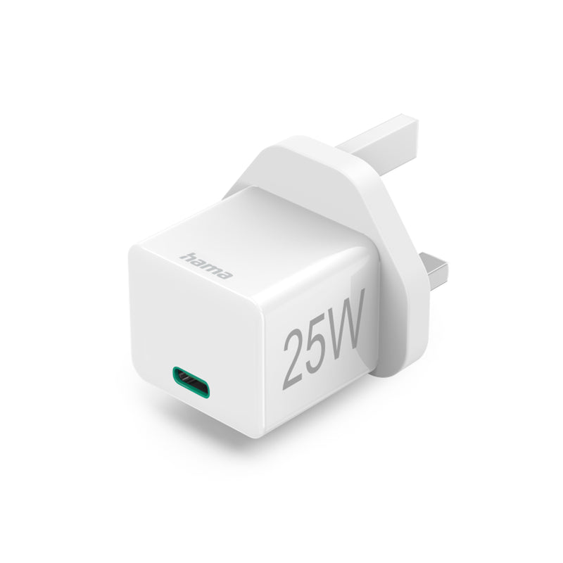 Hama UK Fast Charger, USB-C, PD / Qualcomm, Mini-Charger, 25 W, white
