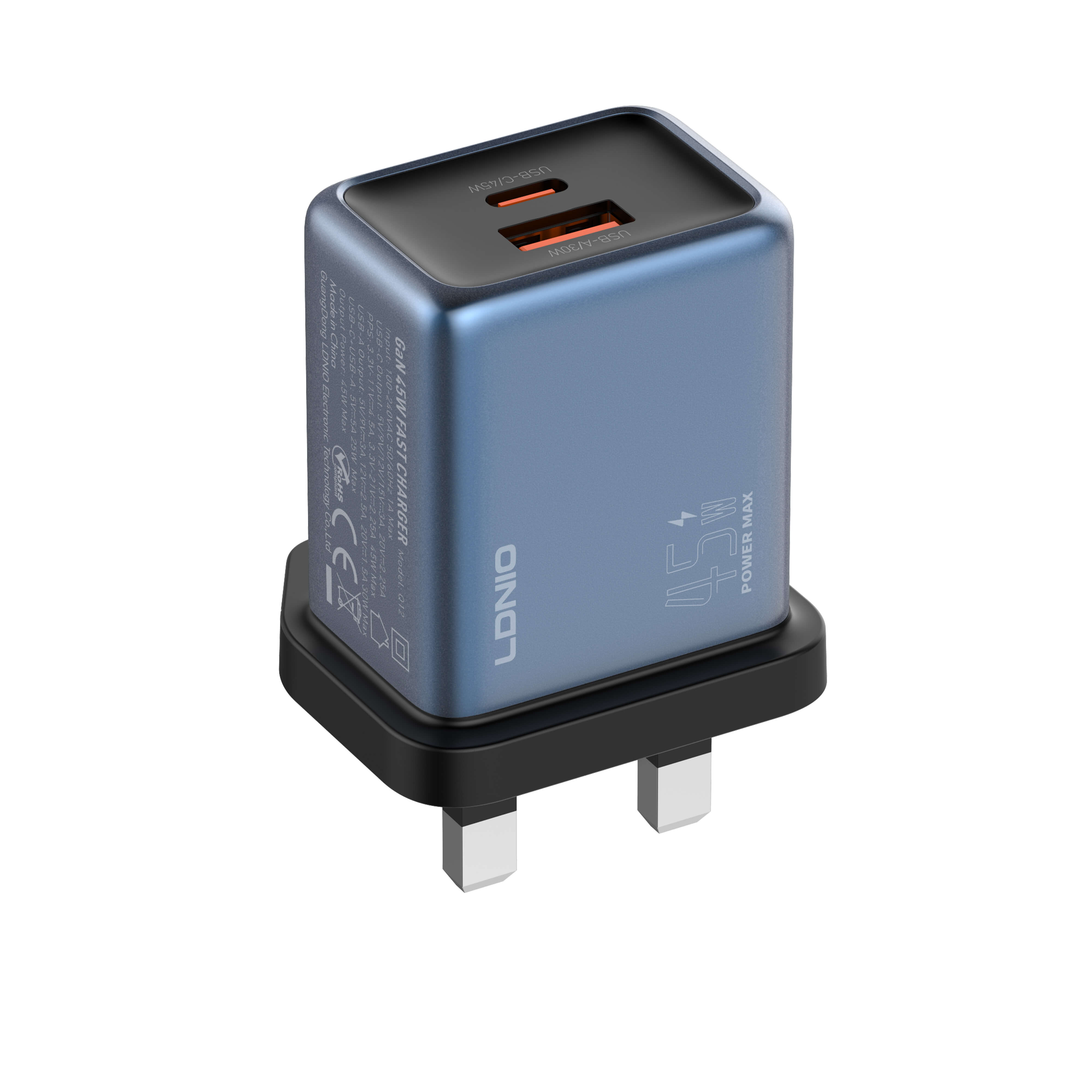 LDNIO Q12 45W USB‑C & USB‑A GaN Super Fast Charger, Gallium Nitride PD & PPS Quick Charge Adapter, Compact Dual‑Port Travel Wall Charger