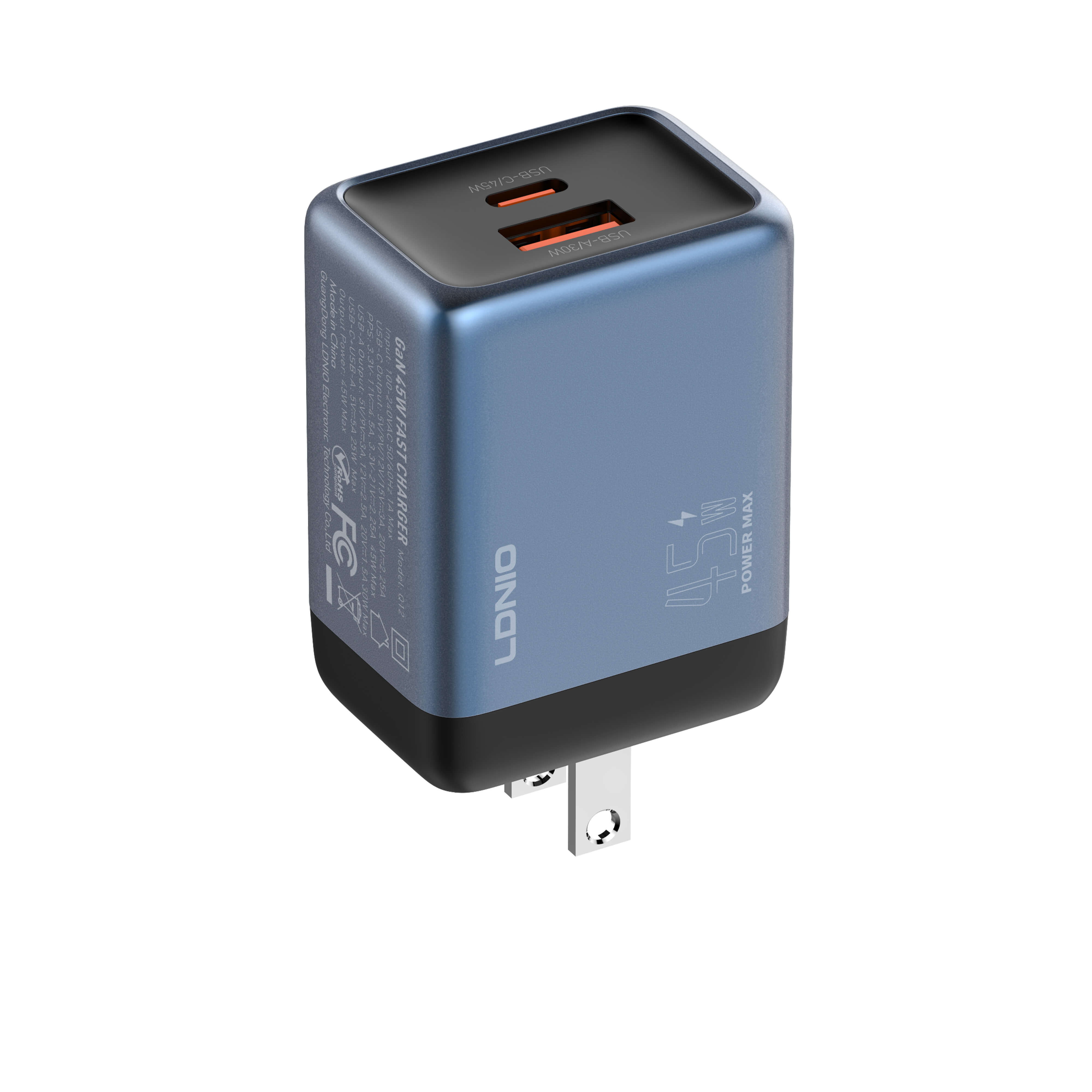 LDNIO Q12 45W USB‑C & USB‑A GaN Super Fast Charger, Gallium Nitride PD & PPS Quick Charge Adapter, Compact Dual‑Port Travel Wall Charger