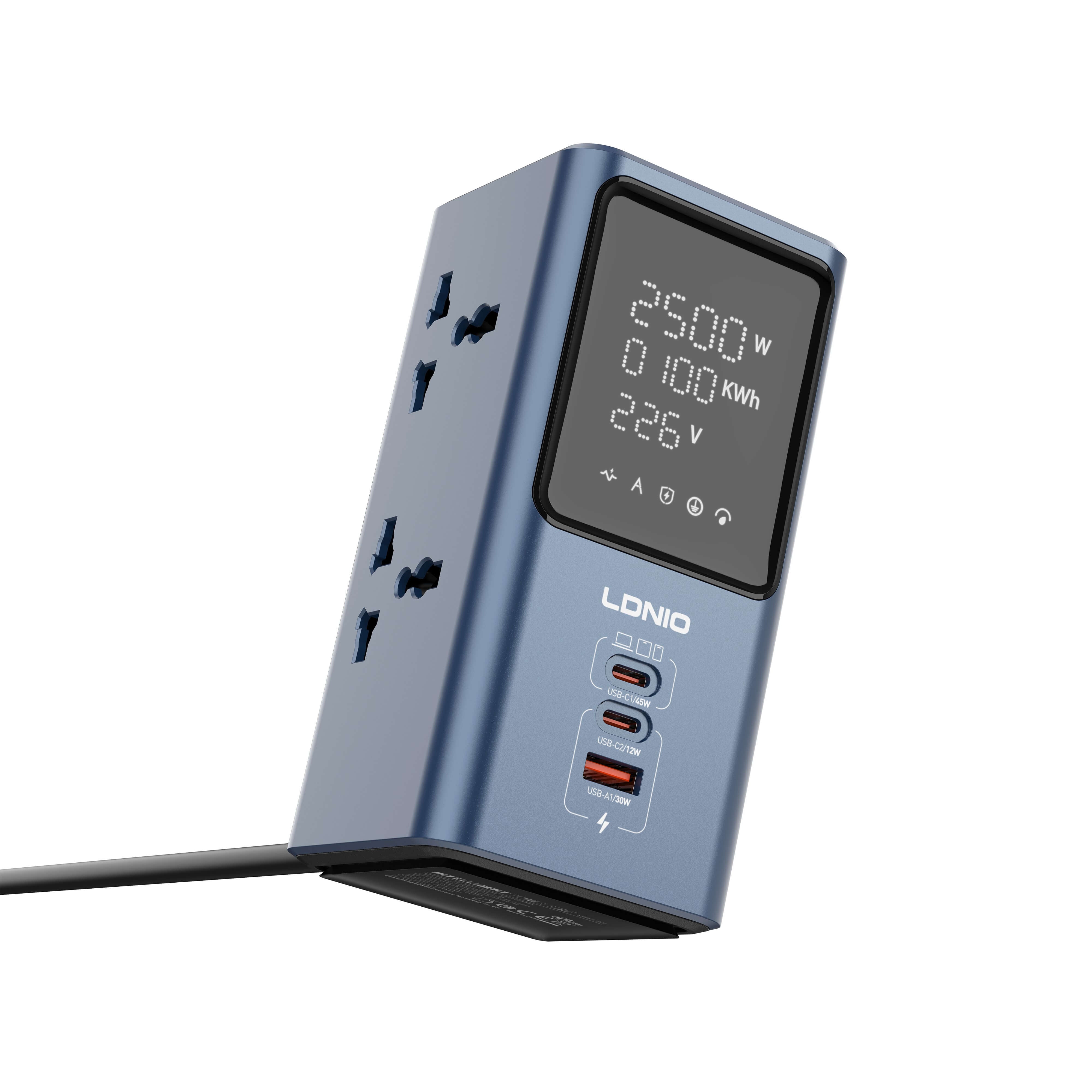 LDNIO SC2 45W Universal Power Strip Desktop LED Power Adapter, PD & QC3.0 Fast Charging, 4‑Outlet Extension with Dual USB‑C & USB‑A Ports