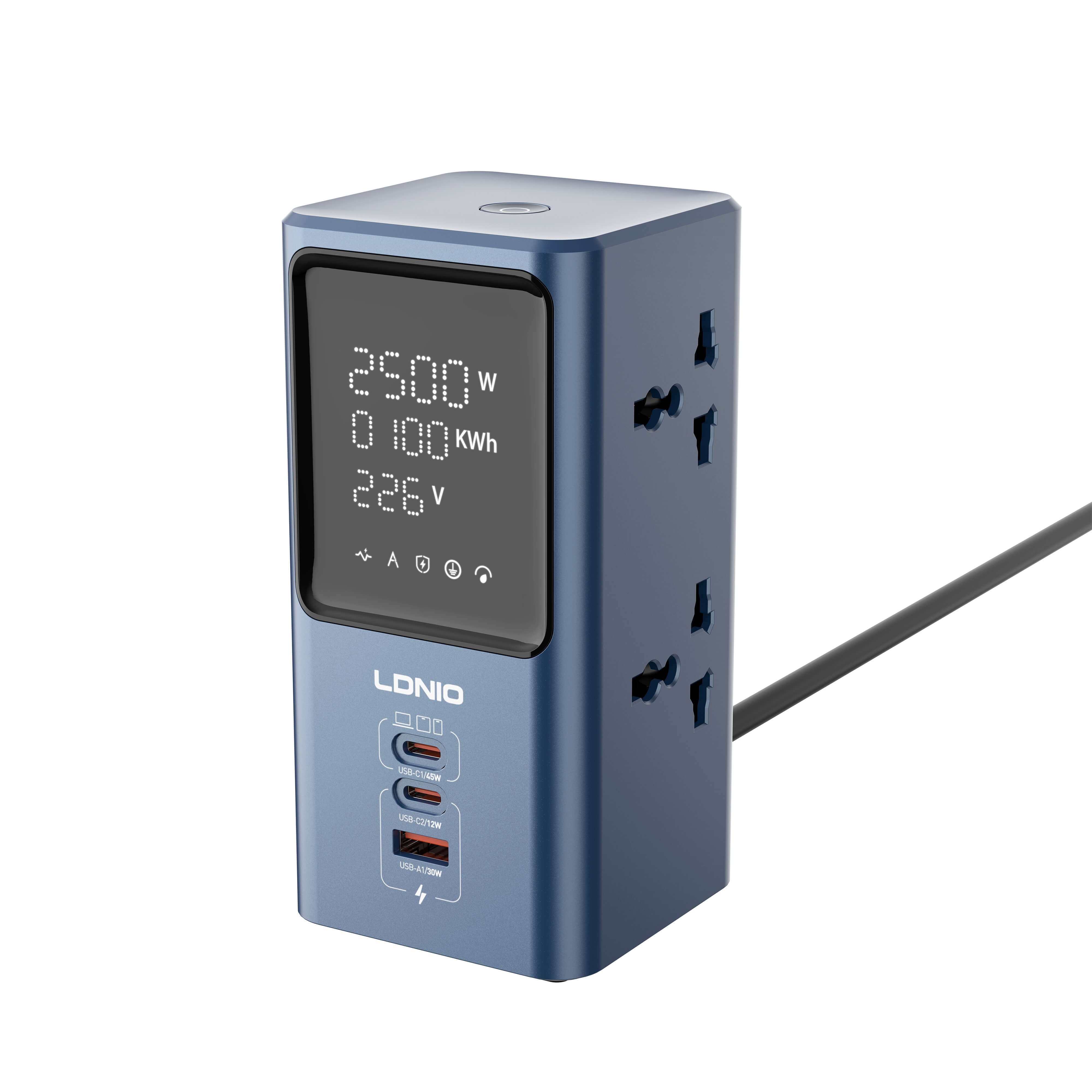 LDNIO SC2 45W Universal Power Strip Desktop LED Power Adapter, PD & QC3.0 Fast Charging, 4‑Outlet Extension with Dual USB‑C & USB‑A Ports