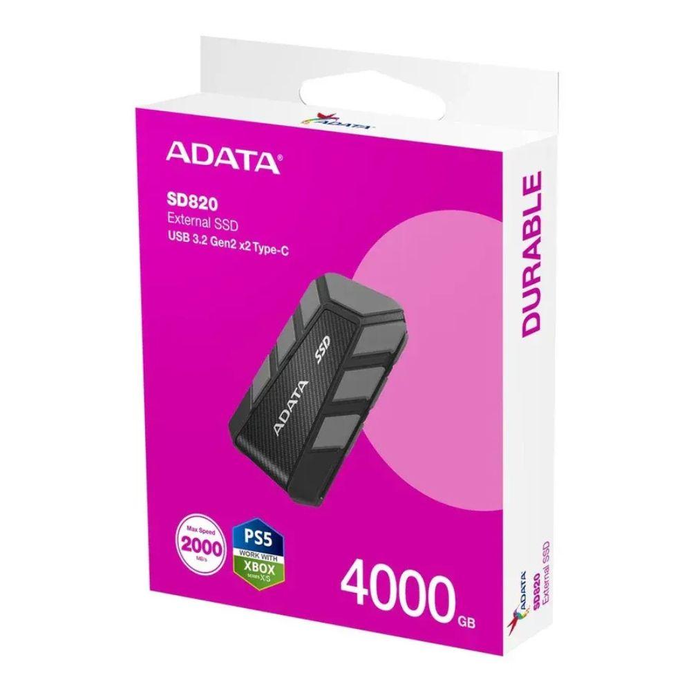ADATA SD820 4TB Rugged External SSD – USB 3.2 Gen 2×2, Up to 2000 MB/s, IP68 Waterproof & Dustproof, MIL-STD-810G Drop-Resistant Portable Drive