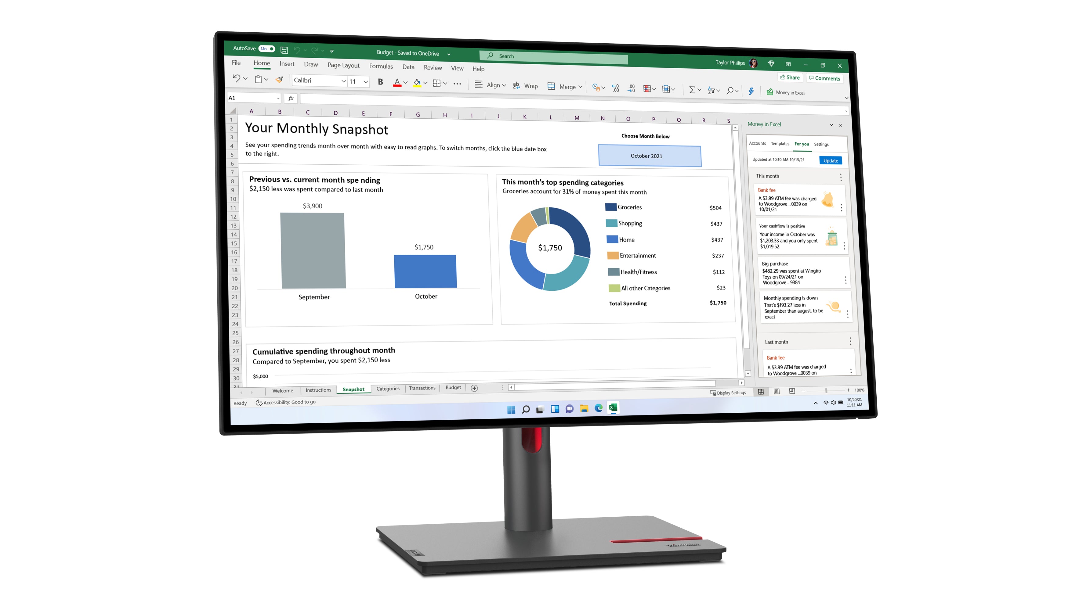 شاشة Lenovo ThinkVision P27h‑30 - شاشة IPS QHD مقاس 27 بوصة، 99% sRGB/95% DCI‑P3، 10 بت، USB‑C 100 واط PD، إيثرنت، KVM، HDR10، معايرة من المصنع