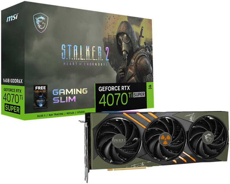 MSI GeForce RTX 4070 Ti SUPER Gaming Slim Stalker 2 Edition, 16GB GDDR6X 256-Bit Memory, 2610 MHz Boost Clock, 21 Gbps Memory Speed, 8448 Units CUDA Cores