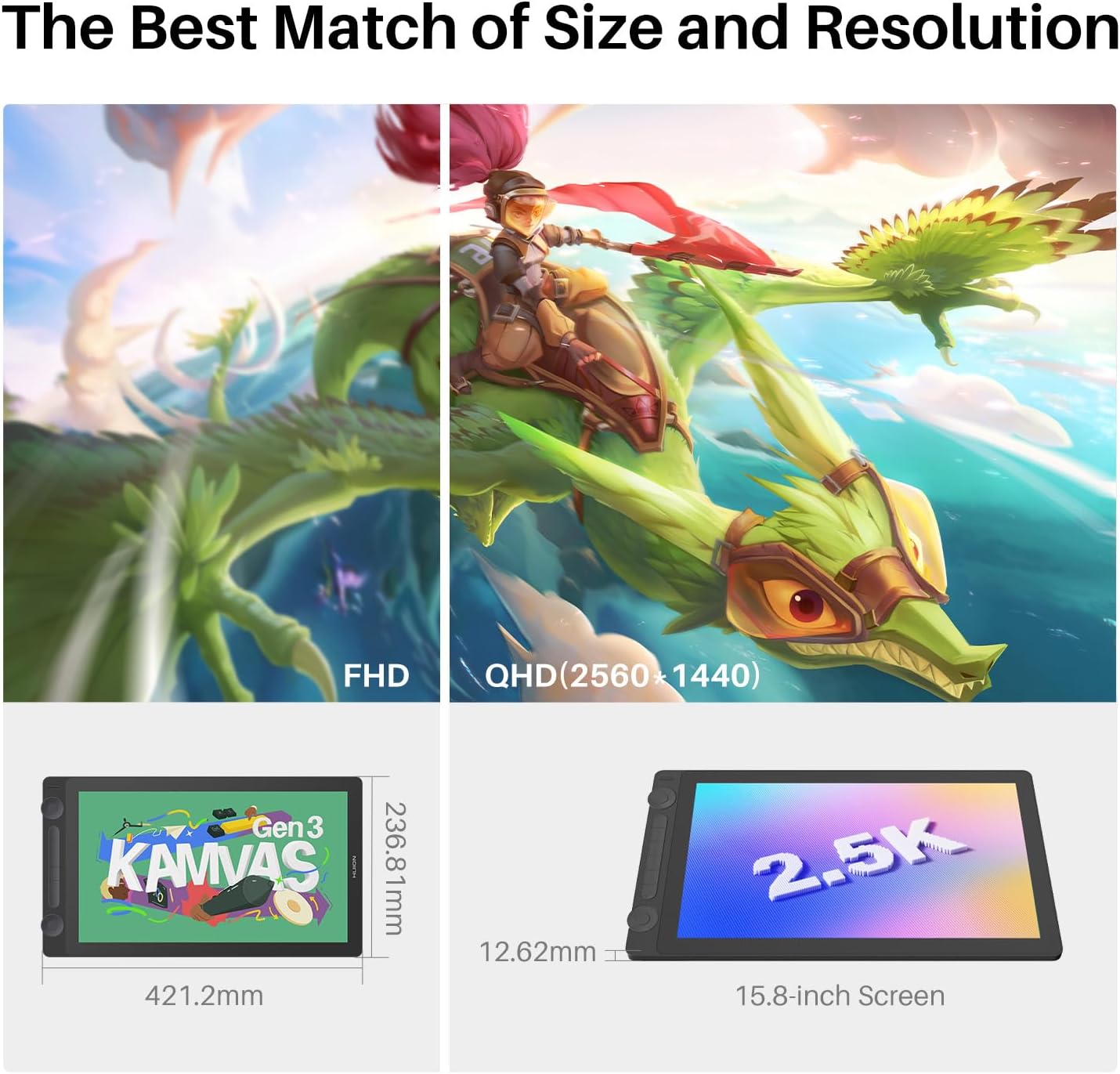 Huion Kamvas 16 (Gen 3) – 15.8″ 2.5K QHD Pen Display, Nano-Etched Canvas Glass, PenTech 4.0, Dual Dials, 99% sRGB