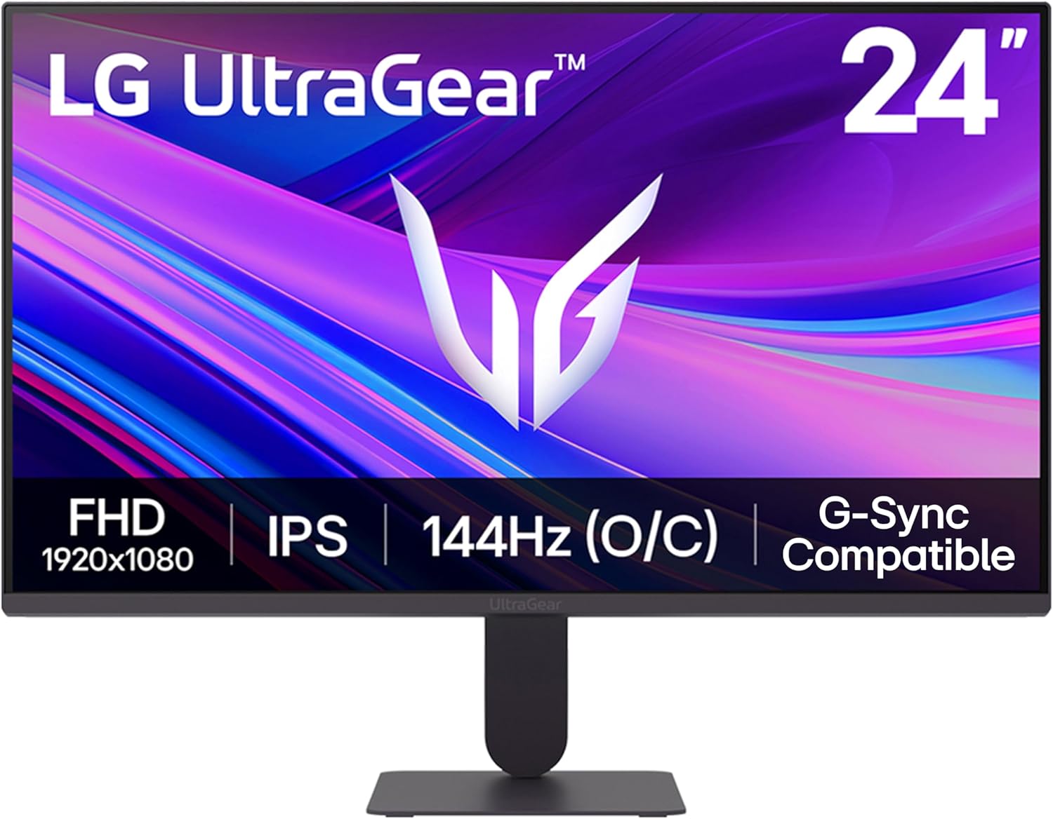 LG UltraGear 24G411A-B 24″ Gaming Monitor – FHD IPS 144Hz (Overclock), 1ms MBR, NVIDIA G-SYNC® Compatible & AMD FreeSync™, HDR10, HDMI & DisplayPort