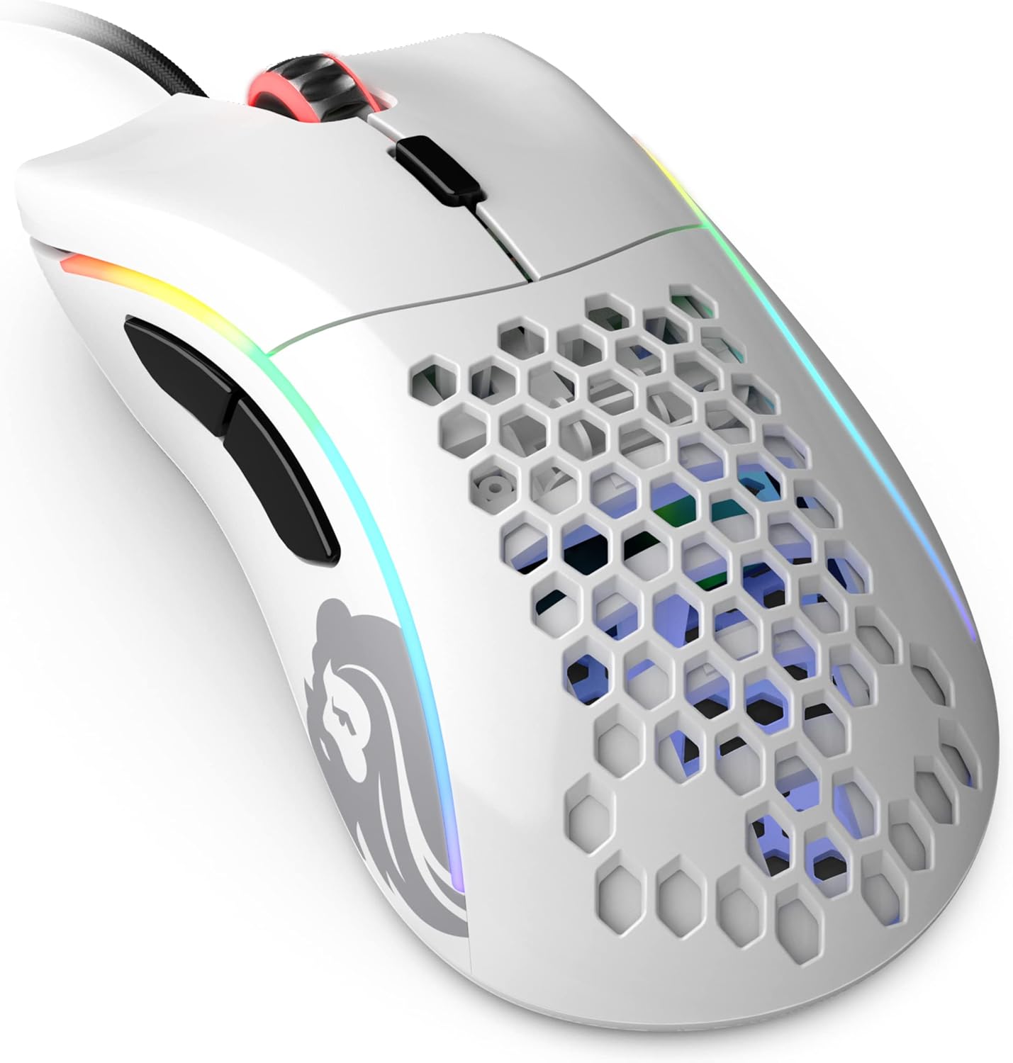 فأرة الألعاب Glorious Model D، فائقة الخفة بوزن 68 جرام مع تصميم خلية النحل، إضاءة RGB، سلكية، تصميم مريح لليد اليمنى، مستشعر عالي الدقة، كابل Ascended، أقدام PTFE، أسود لامع