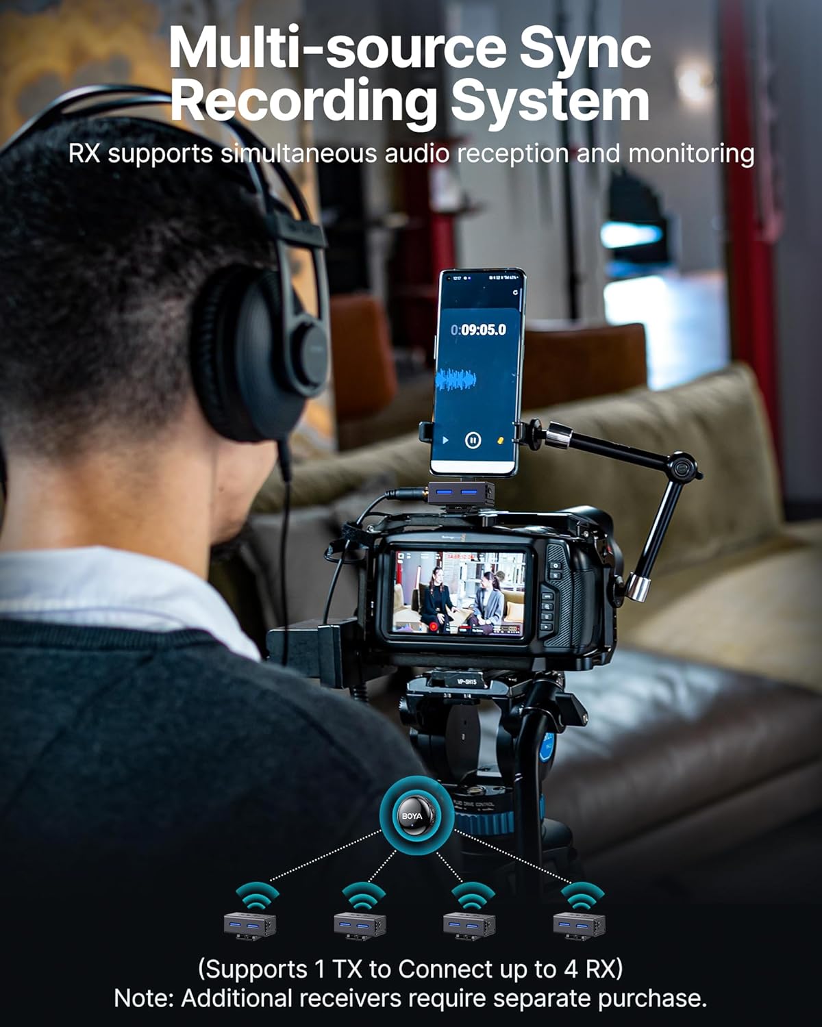 نظام ميكروفون لاسلكي BOYA BOYALINK 3 Lavalier للـ iPhone وAndroid والكمبيوتر والكاميرا – صوت استوديو 48kHz/24‑Bit، عزل ضوضاء بالذكاء الاصطناعي، تحكم عبر التطبيق APP، مدى 984 قدمًا، و30 ساعة بطارية مع علبة شحن