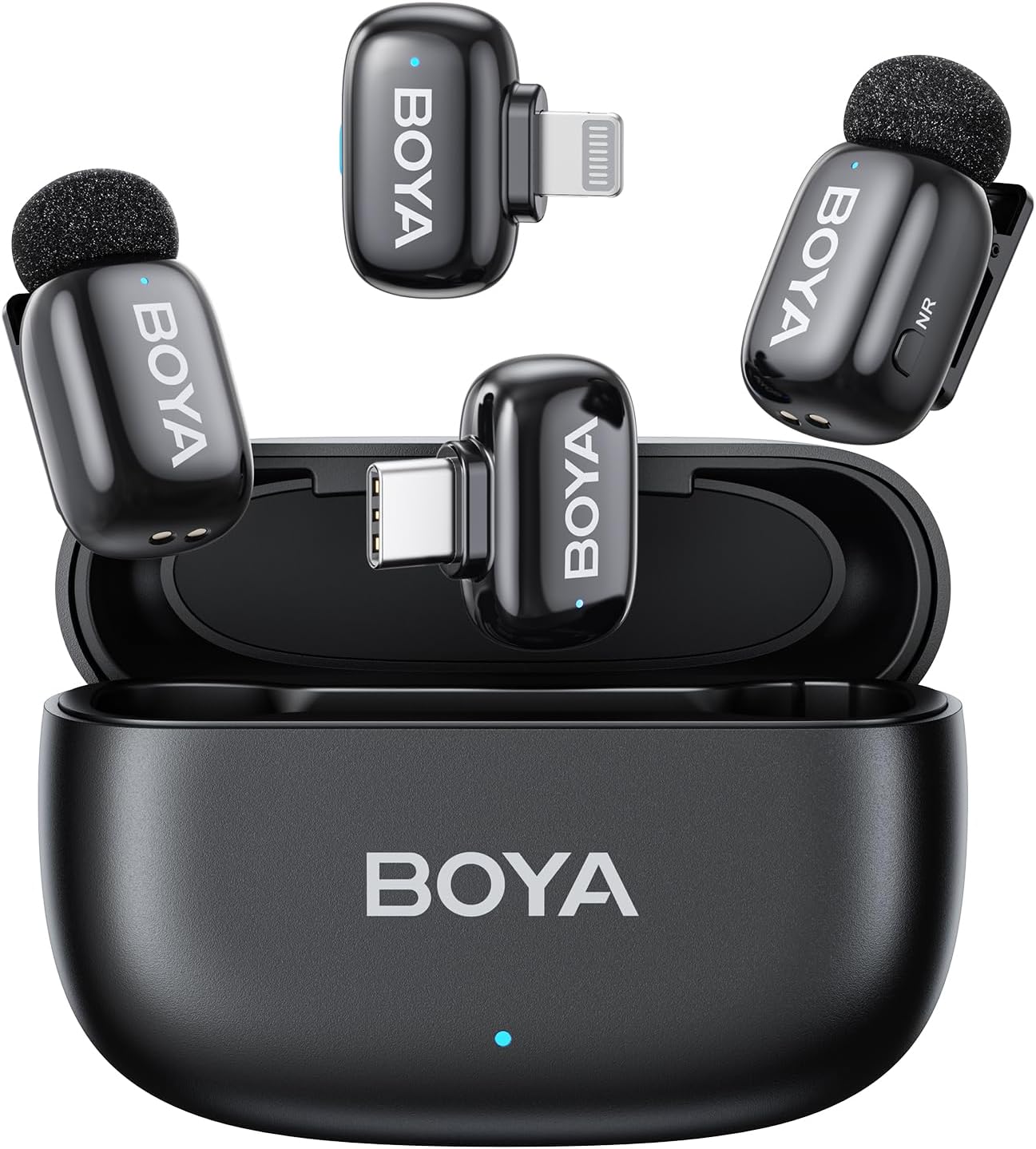 BOYA Mini Wireless Microphone for iPhone, Android, PC & Tablets – USB-C/Lightning, MFi Certified, Noise Reduction, AI Voice Changer, 30h Battery with Charging Case