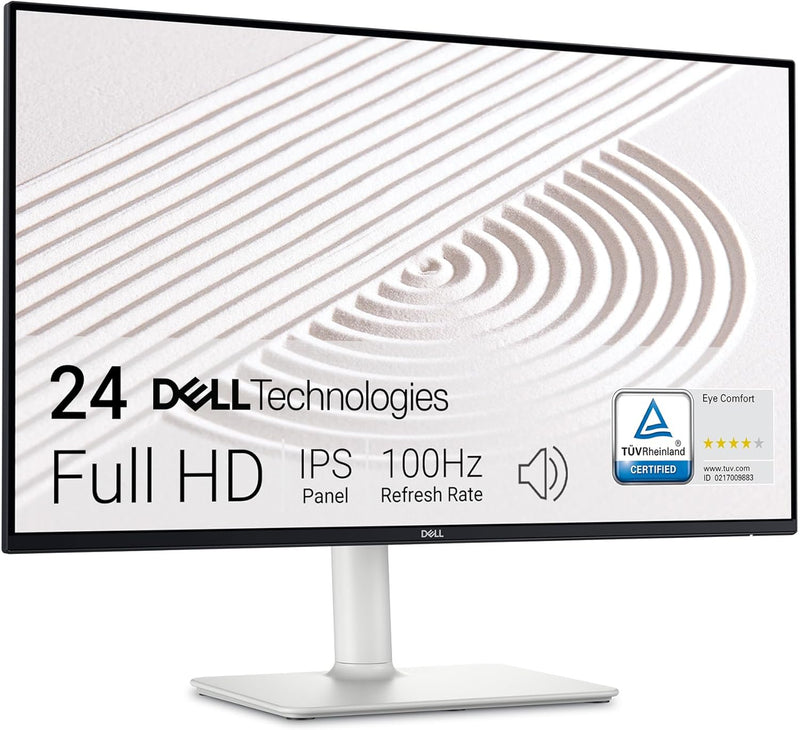 شاشة Dell S2425H - شاشة 23.8 بوصة، FHD (1920x1080)، معدل تحديث 100 هرتز، نسبة تباين 1500:1، TÜV Rheinland Eye Comfort 4 Star، مكبر صوت مدمج 2x5 وات، ارتفاع/إمالة/دوران/محور - أبيض رمادي