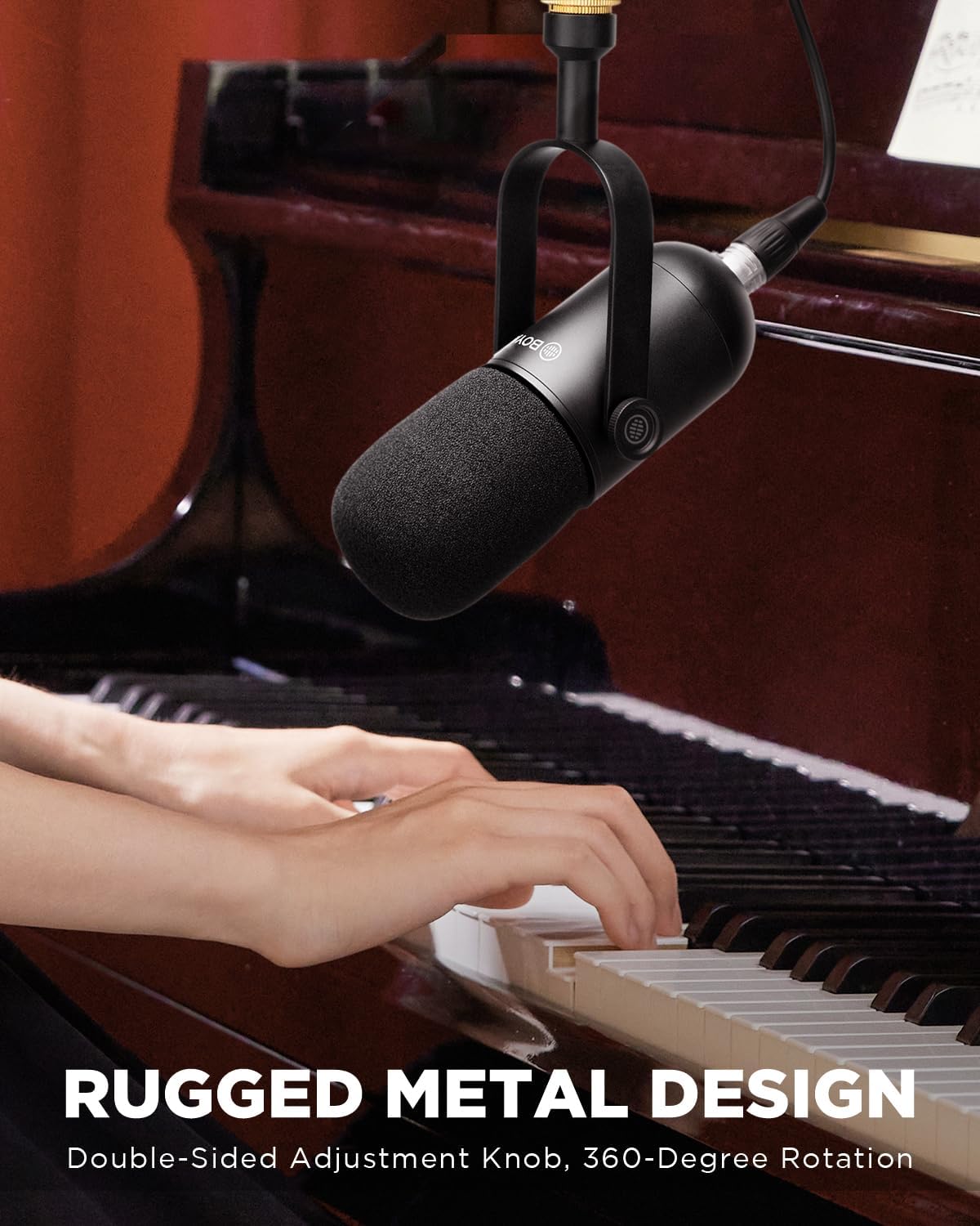 ميكروفون BOYA BY-DM500 الديناميكي XLR للبودكاست – صوت إذاعي، هيكل معدني، نطاق ترددي واسع، ميكروفون استوديو للبث والألعاب والتعليق الصوتي والموسيقى – أسود