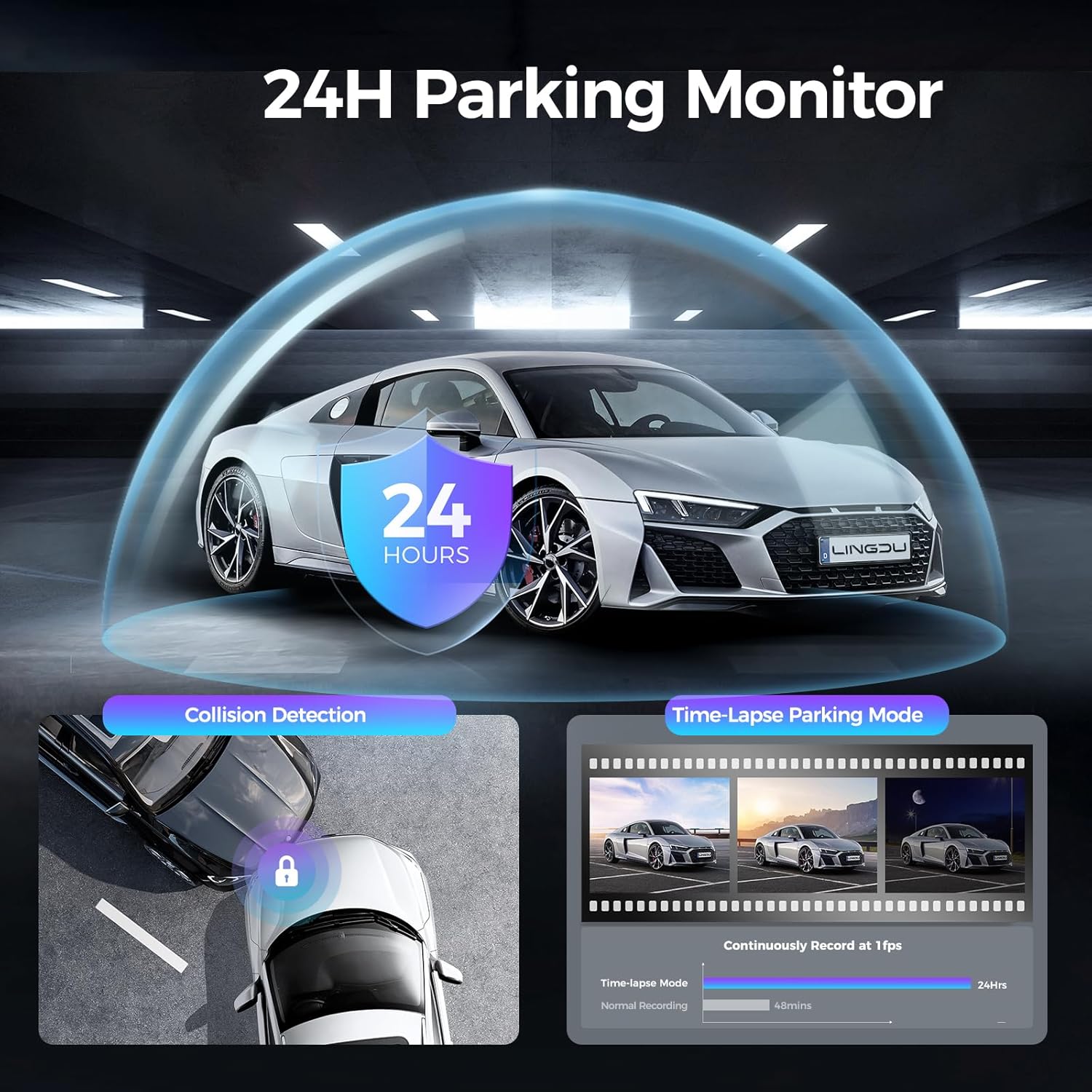 Lingdu 12" 4K Rear View Mirror Dash Cam – Dual Front & Rear (4K+1080P), 5G WiFi, GPS, Voice Control, 64GB Card Included, Loop Recording, G-Sensor, WDR Night Vision, 24H Parking Mode