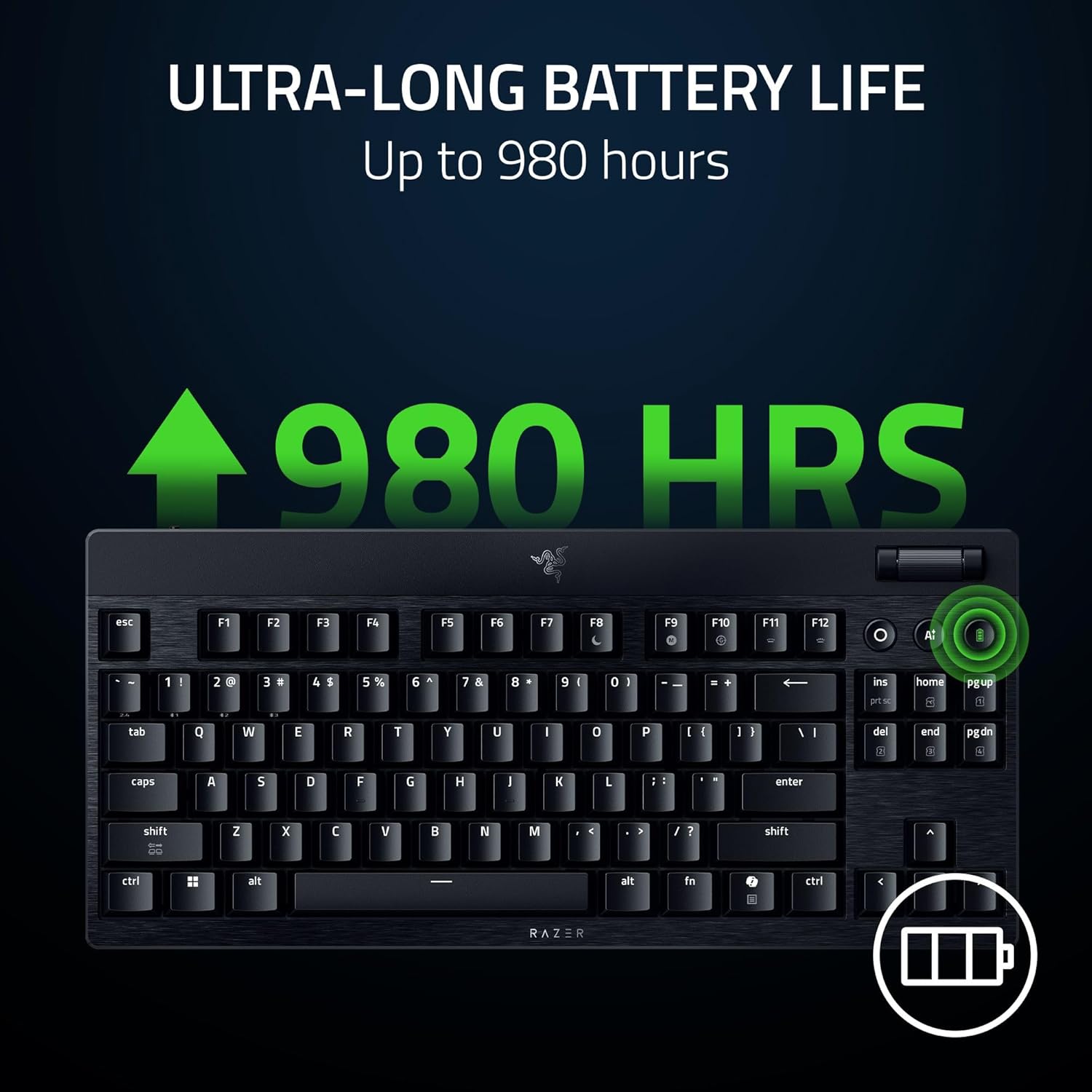 Razer BlackWidow V4 Low Profile TKL HyperSpeed Wireless Gaming Keyboard: Yellow Mechanical Switches - 2.4GHz Wireless & Bluetooth - Multi-Function Roller - 3 Control Buttons