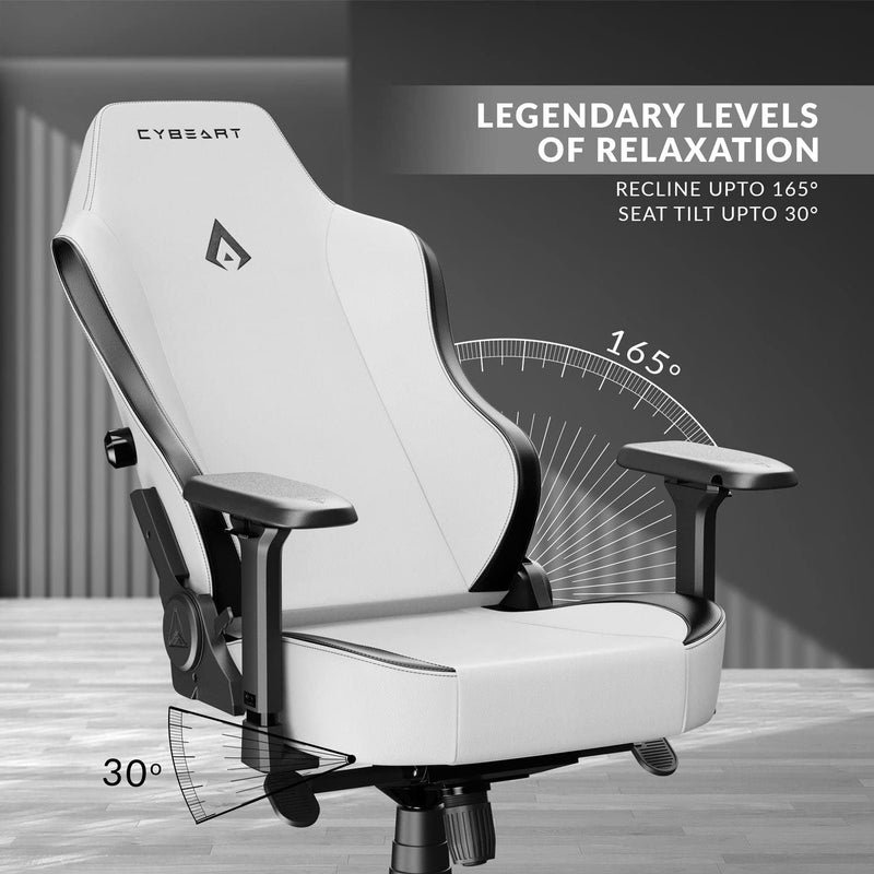 Cybeart | Arctic White Gaming/Office Chair | 4D Armrest | Inbuilt Lumbar Support | Supreme PU Leather, Ergonomic, Recline & Tilt