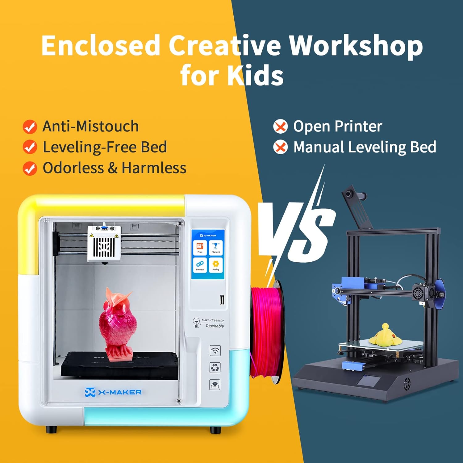 AOSEED X-Maker 3D Printer for Kids and Beginners, Fully Assembled High-Speed 3D Printer with 8 PLA Filament Set, Leveling-Free Bed, Wi-Fi Printing, Resume Printing, Silent, High Precision, with App