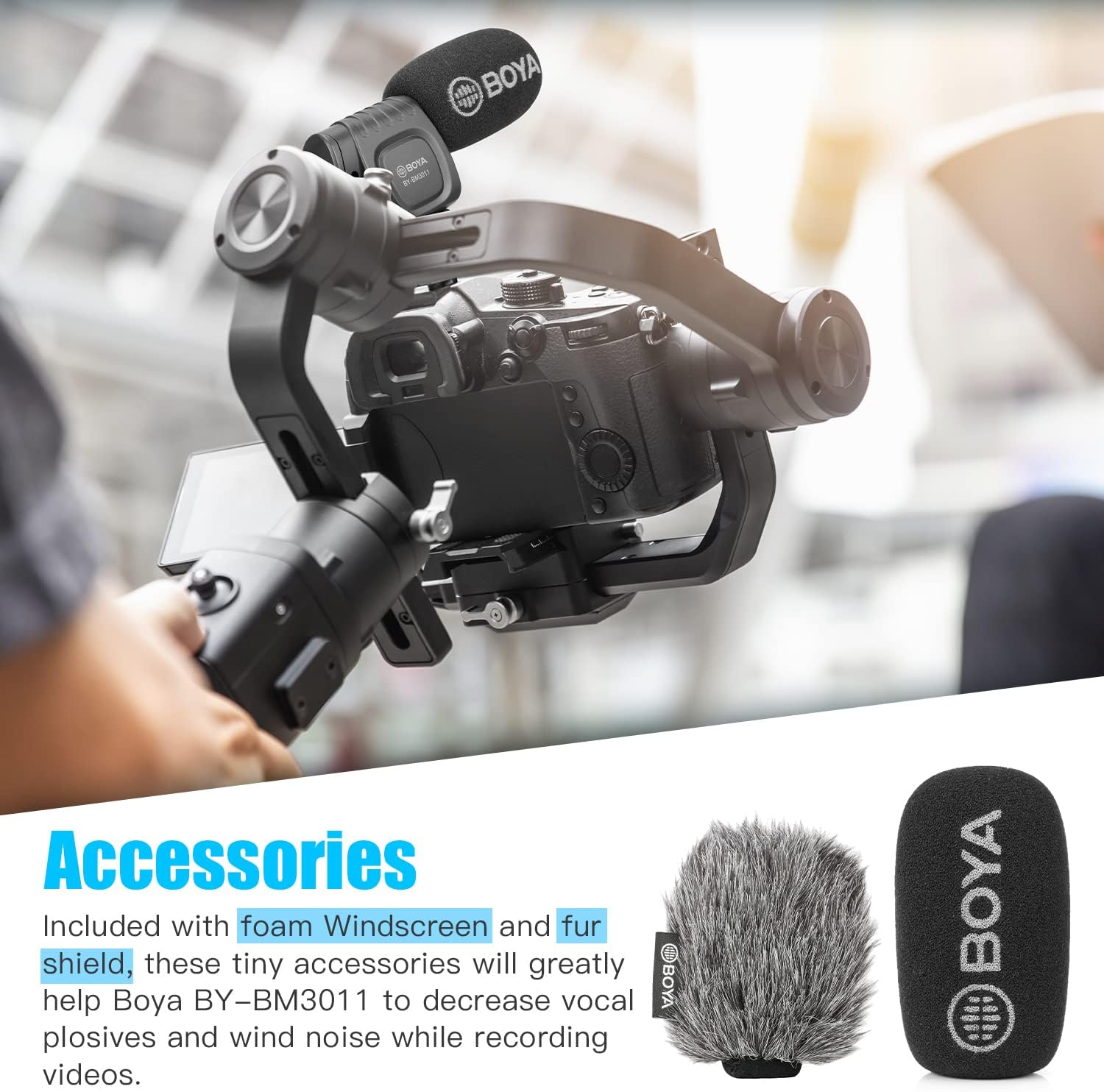 Boya BY-BM3011 Shotgun Microphone for Cameras and Camcorders - Super Cardioid with Shockproof Foam Deadcat Windshield